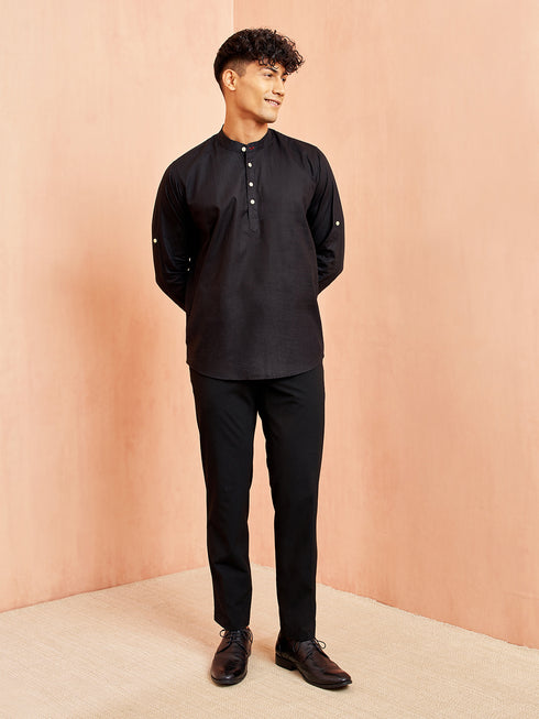 Men's Black Short Cotton Kurta
