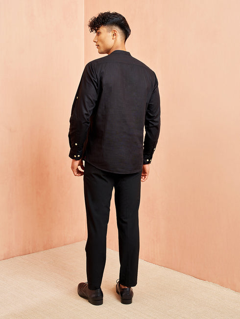 Men's Black Short Cotton Kurta