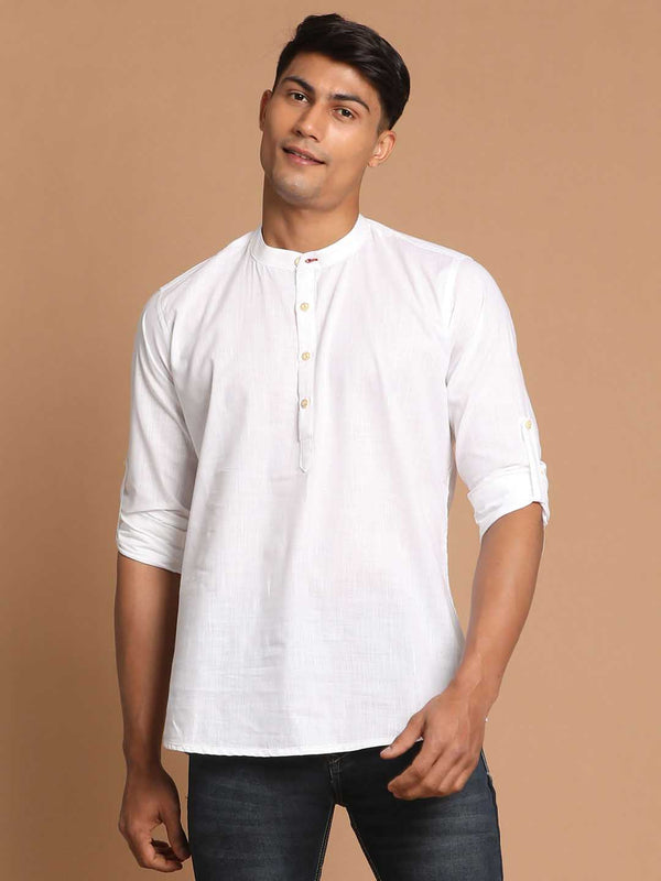 Men's White Short Cotton Kurta