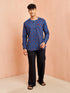 Men's Royal Blue Floral Print Kurta with Black Pant Set