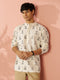 Men's Cream Abstract Block Print Cotton Short Kurta