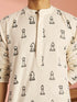 Men's Cream Abstract Block Print Cotton Short Kurta