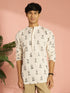Men's Cream Abstract Block Print Cotton Short Kurta