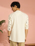 Men's Cream Abstract Block Print Cotton Short Kurta