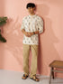 Men's Cream Abstract Block Print Cotton Short Kurta