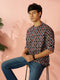 Men's Black Cotton Geometric Print Kurta | Full Sleeve