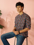 Men's Black Cotton Geometric Print Kurta | Full Sleeve