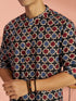 Men's Black Cotton Geometry Regular Kurta