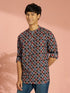 Men's Black Cotton Geometry Regular Kurta