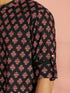Men's Black Floral Print Cotton Short Kurta