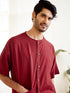 Men's Maroon Cotton Short Kurta