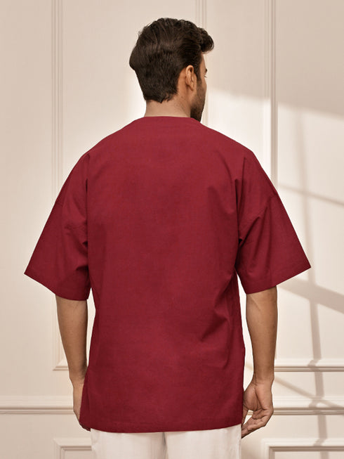 Men Maroon Cambric Cotton Yoga Kurta
