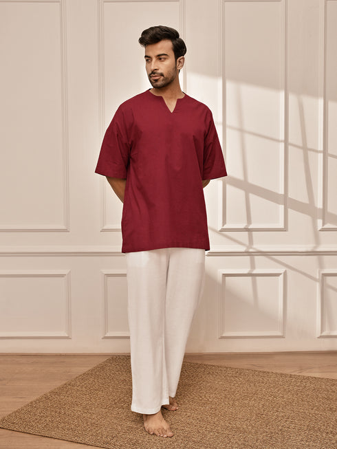 Men's Maroon & White Premium Yoga Kurta Palazzo Set