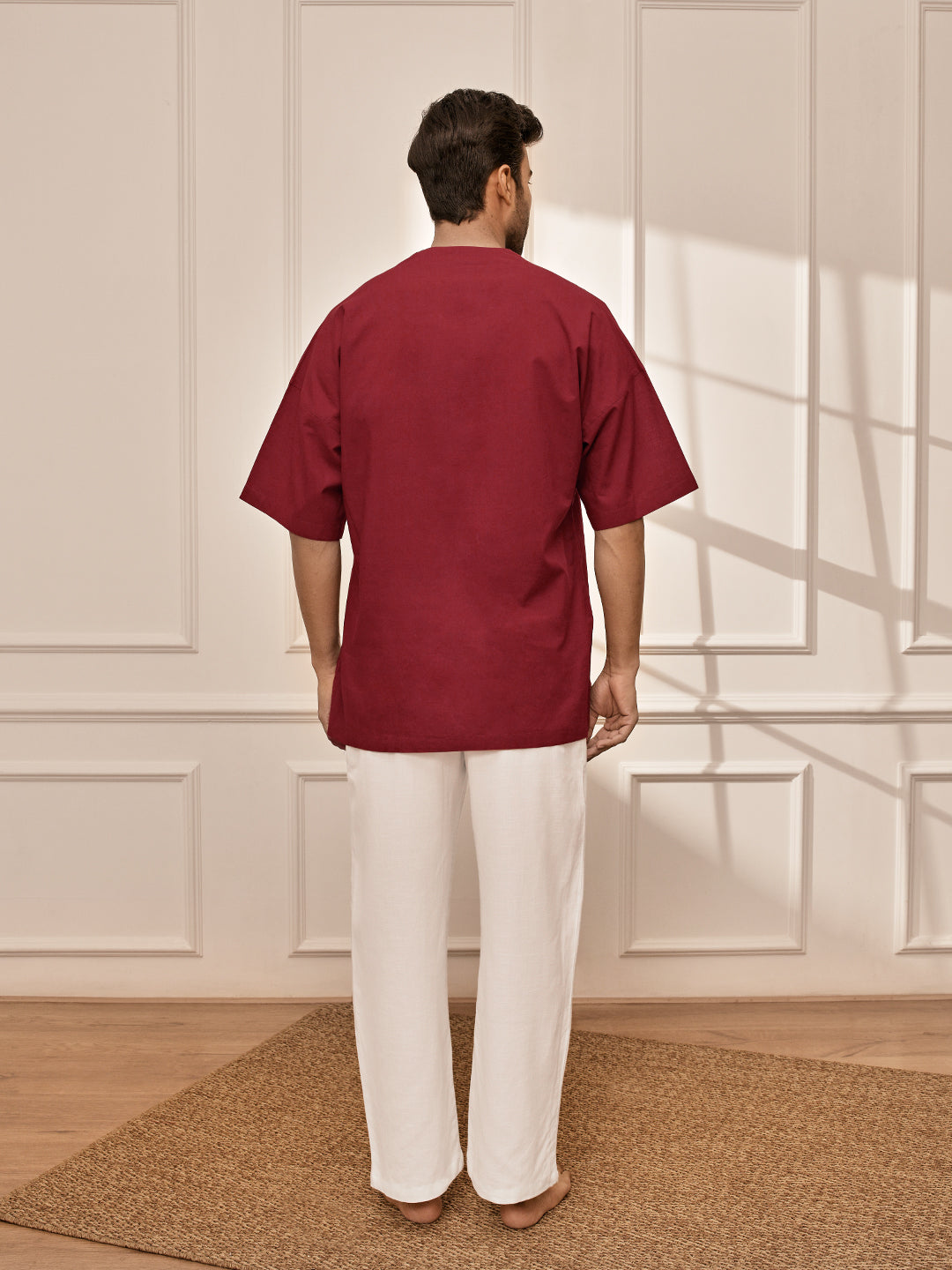 Men's Maroon & White Premium Yoga Kurta Palazzo Set