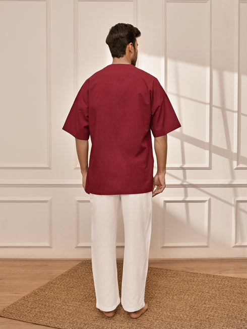 Men's Maroon & White Premium Yoga Kurta Palazzo Set