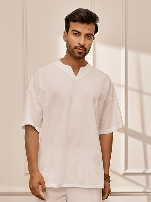 Men White Cambric Cotton Yoga Kurta