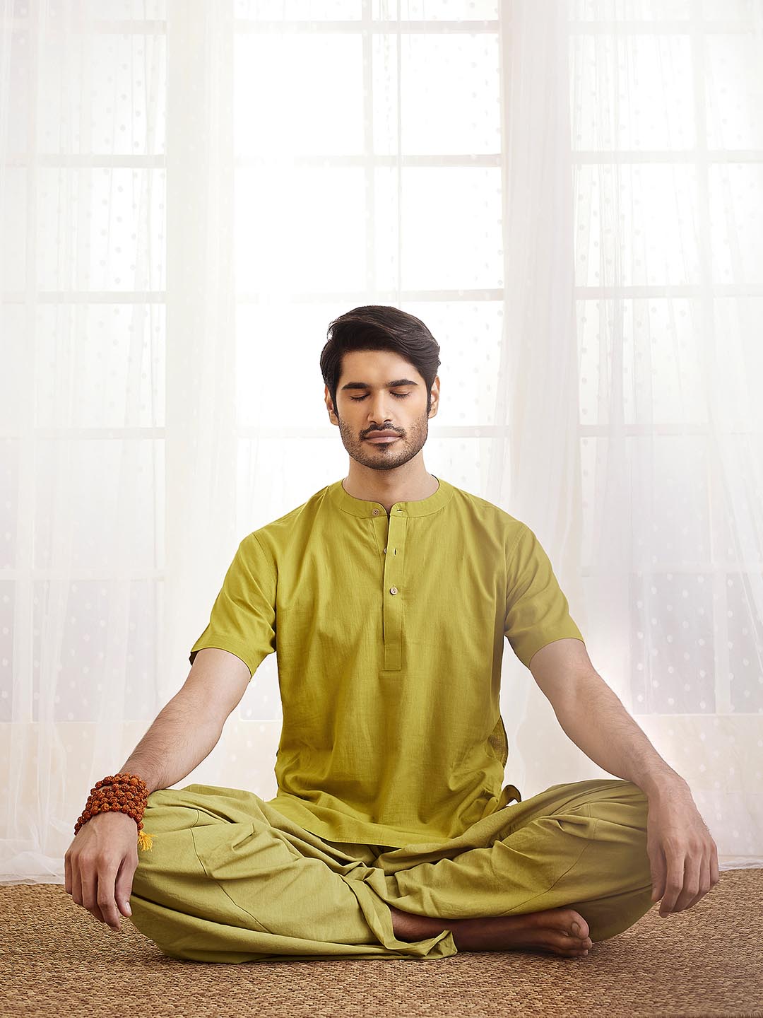Men's Mustard Cotton Short Kurta