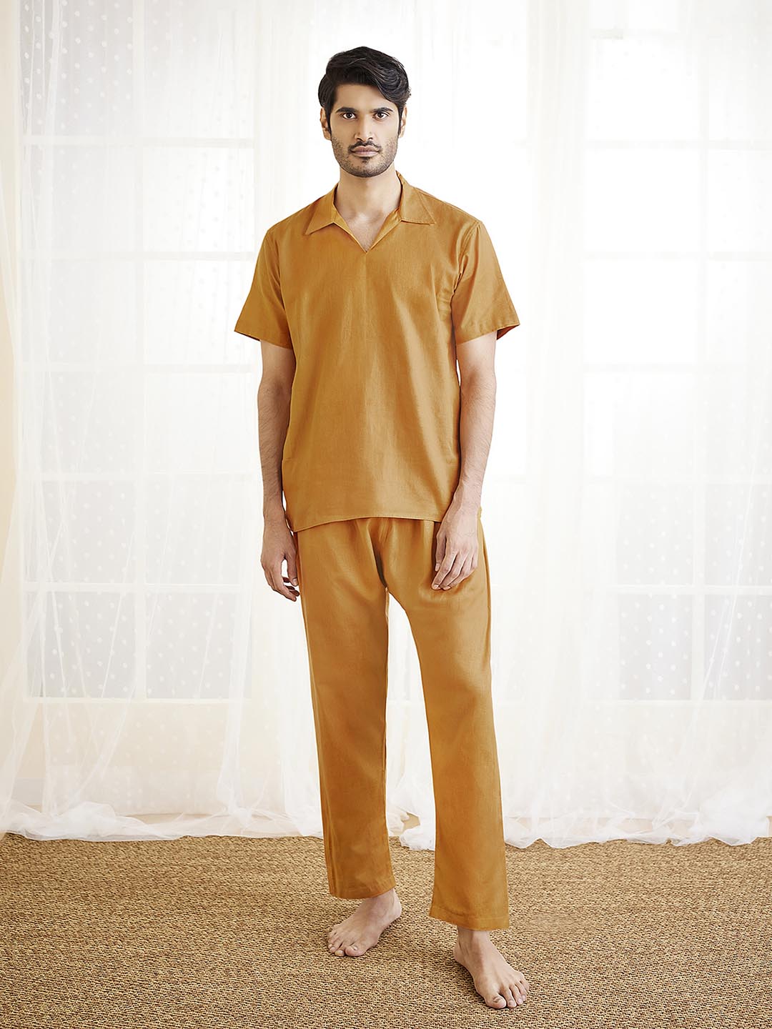 Men's Dusty Saffron Cotton Kurta Pyjama Set