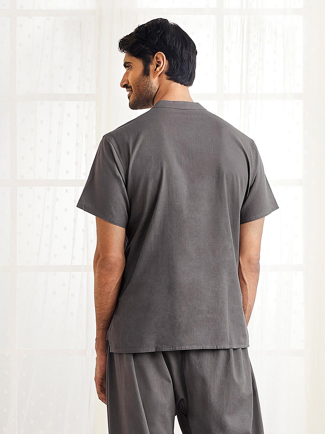 Men's Grey Cotton Short Kurta