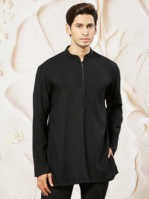 Men's Black Silk Blend Kurta