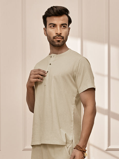 Men Beige Cotton Flex Yoga Kurta