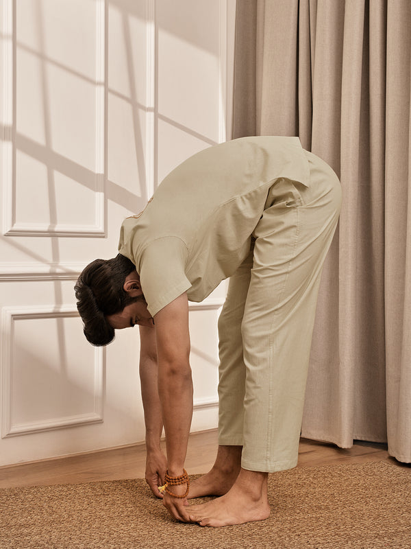 Men's Beige Premium Cotton Yoga Kurta With Palazzo Set