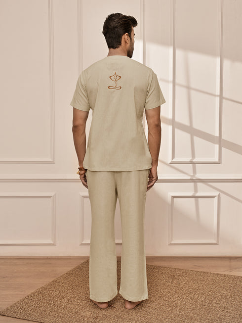 Men's Beige Premium Cotton Yoga Kurta With Palazzo Set