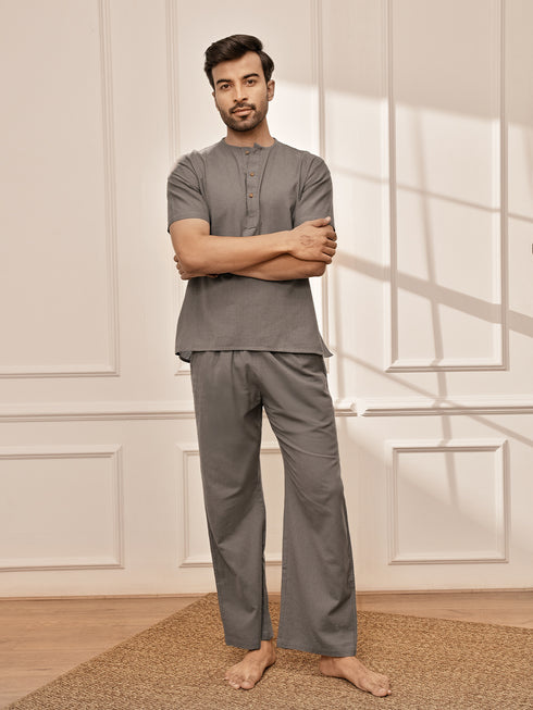 Men's Mud Brown Cotton Yoga Kurta Palazzo Set