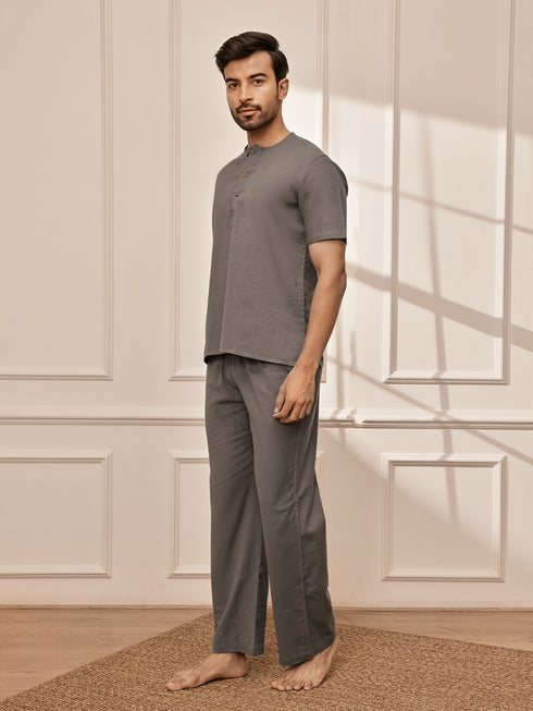 Men's Mud Brown Cotton Yoga Kurta Palazzo Set