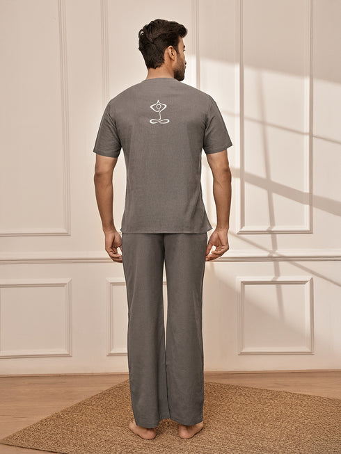 Men's Mud Brown Cotton Yoga Kurta Palazzo Set