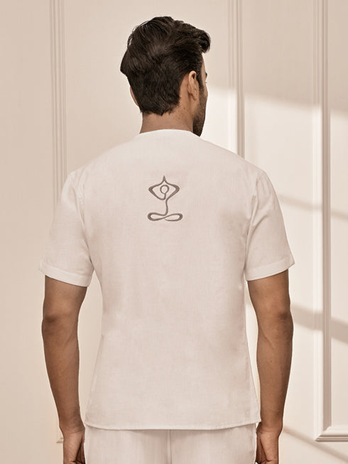Men White Cotton Flex Yoga Kurta