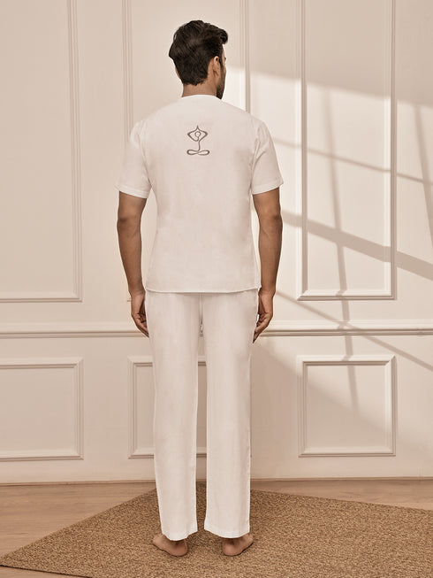 Men's Pure White Cotton Yoga Kurta Palazzo Set