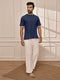 Men's Navy Blue Om Embroidered Yoga Kurta With White Palazzo Set