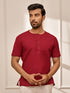 Men Red Cambric Cotton Yoga Kurta With Om Embroidery