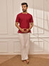 Men's Red Om Embroidered Yoga Kurta With White Palazzo Set