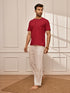 Men's Red Om Embroidered Yoga Kurta With White Palazzo Set