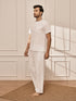 Men's White Om Embroidered Premium Yoga Kurta Palazzo Set