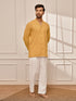 Men's Mustard Premium Cotton Kurta With White Palazzo Set