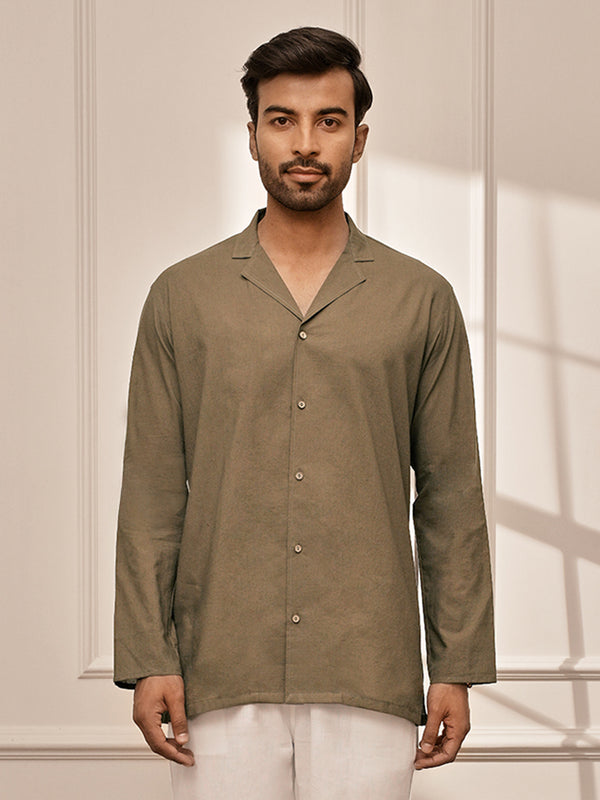 Men Mehendi Green Cambric Cotton Full Sleeve Yoga Kurta
