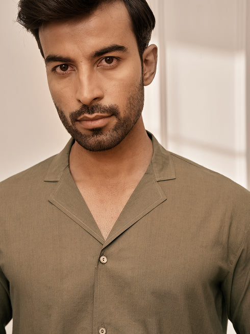 Men's Mehendi Green Premium Cotton Kurta With White Palazzo Set