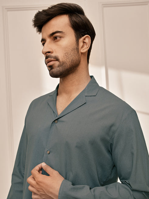 Men Sage Green Cambric Cotton Full Sleeve Yoga Kurta