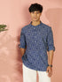 Men Blue Bandhani Print Cotton Short Kurta | Band Collar Summer Casual Ethnic Wear