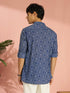 Men Blue Bandhani Print Cotton Short Kurta | Band Collar Summer Casual Ethnic Wear