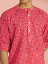 Men's Red Bandhani Flower Print Cotton Cambric Short Kurta