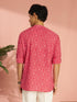 Men's Red Bandhani Flower Print Cotton Cambric Short Kurta
