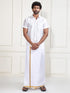 Men's White Silk Blend Shirt And Mundu Set