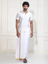 Men's White Silk Blend Shirt And Mundu Set