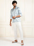 Men's Grey And White Satin Ethnic Shirt