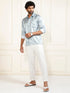 Men's Grey And White Satin Ethnic Shirt