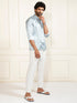 Men's Grey And White Satin Ethnic Shirt